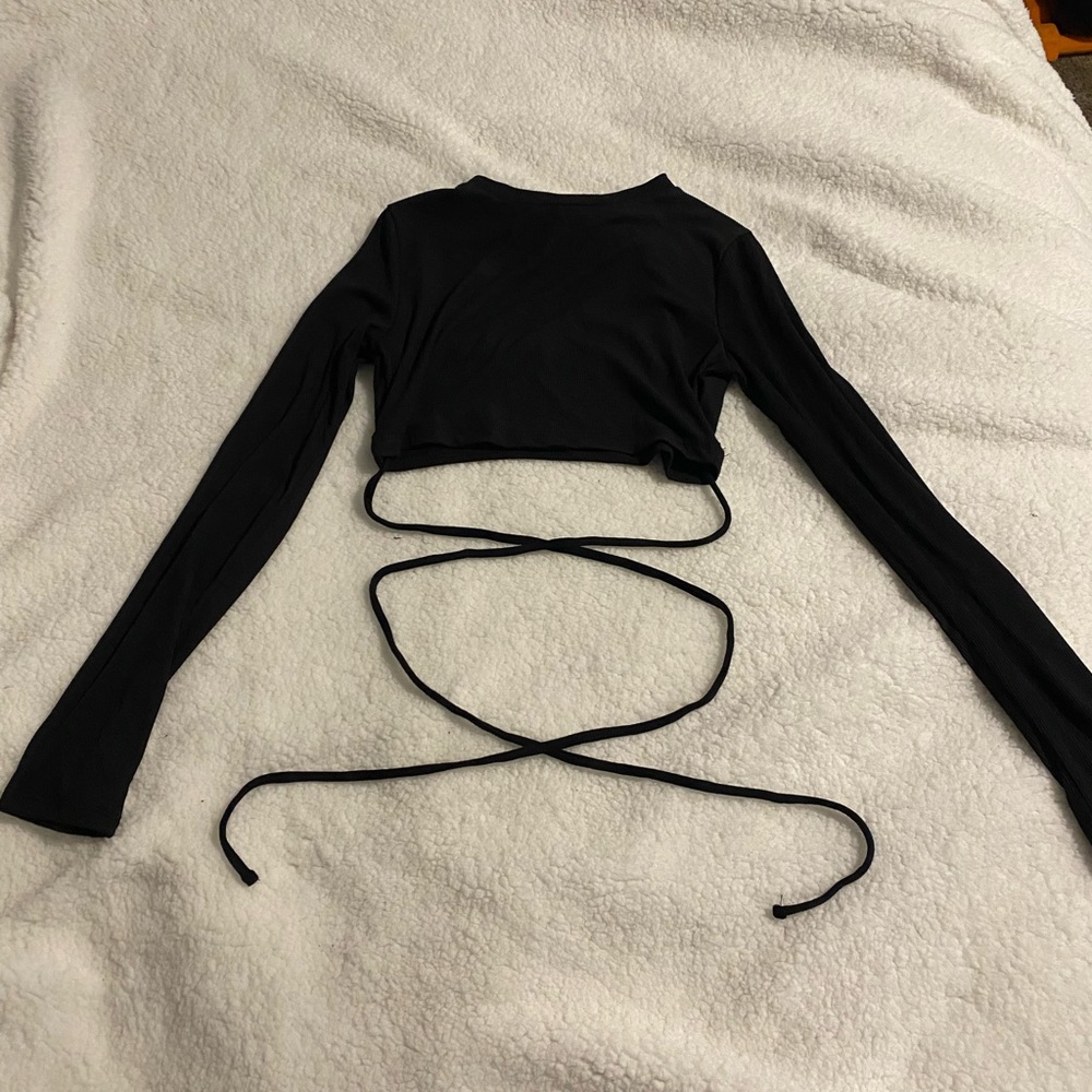 black crop top with wrap around peice